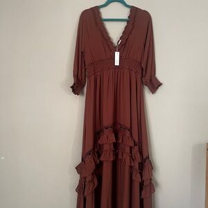 Baltic Born Elegant Brown Ruffled Women's Dress